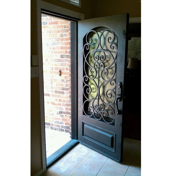 custom made opening glass unique scroll design single panel swing raw material french entry security wrought iron exterior doors