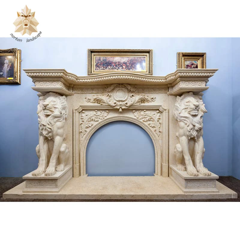 Custom modern home decorative use hot sale fireplace mantel marble lion head fireplace mantel NTBM-242A