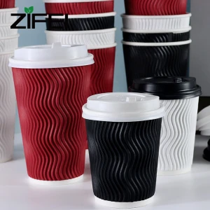 Custom Printed disposable double wall ripple Coffee Paper Cups with Lid