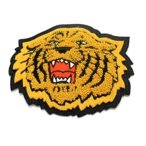 Custom Sew-on Towel Embroidery Chenille Tiger Shape Patch Embroidered