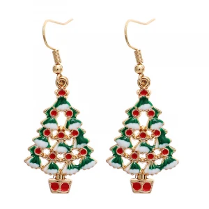 Cute Cartoon Oil Dripping Colorful Christmas Tree Christmas Gift Earrings and Necklace Set