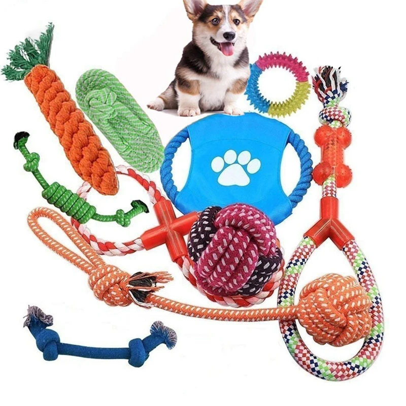 Dental Tooth Clean Bite Resistant Cotton Rope Knot Pet Toy Set Dog Chew Toy