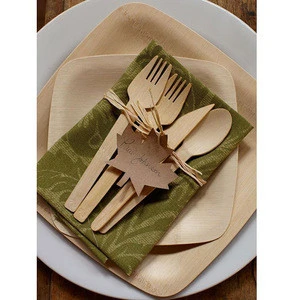 disposable wooden tableware with wooden fork knife spoon