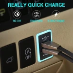 Dual USB Port 6.4 A 12-24 V 3.0 Quick Car Charger With Blue Red LED Light For Toyota