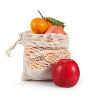 Eco-friendly Reusable Grocery Bag Cotton Mesh Bag With Solid Cotton  Bottom With Drawstring