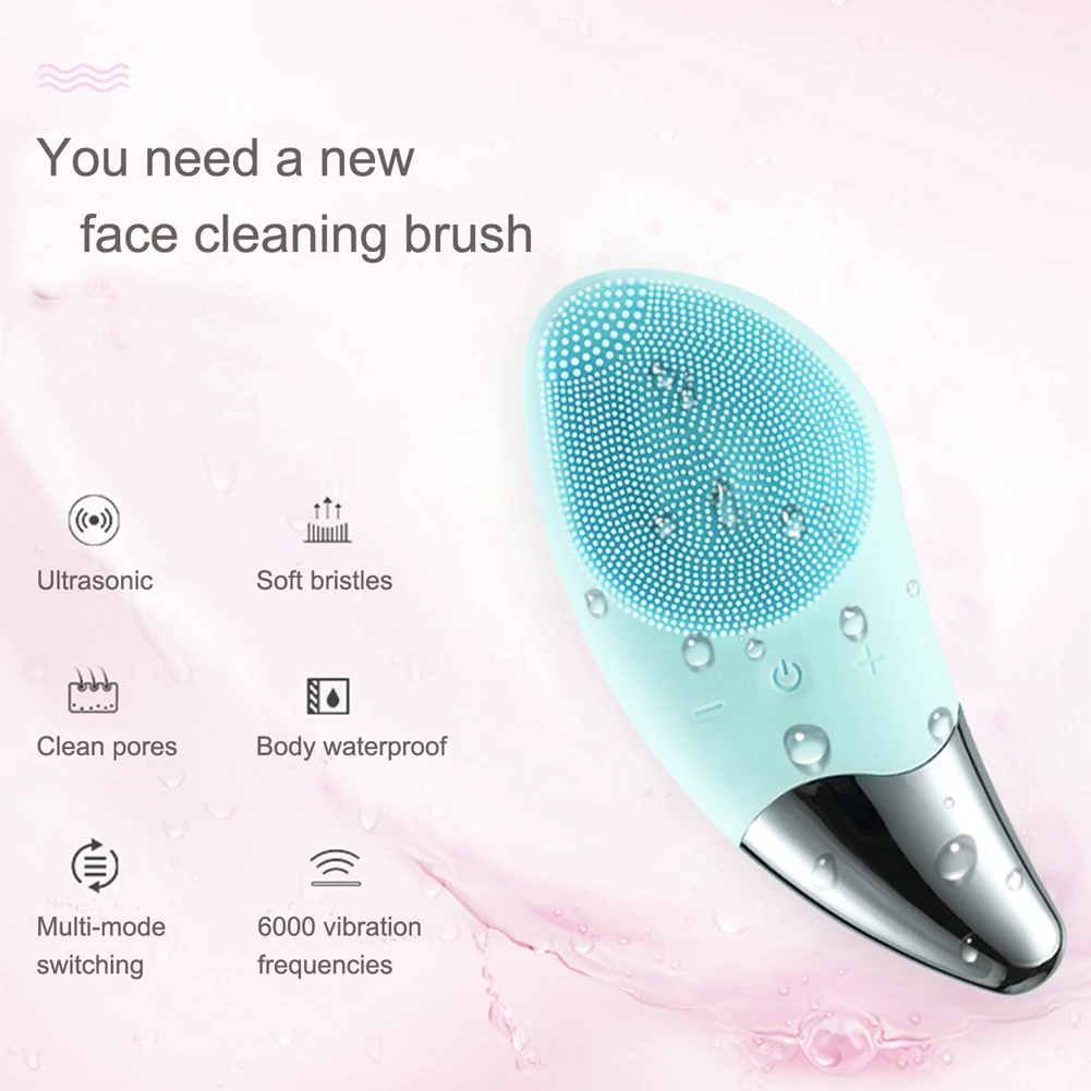 Electric Facial Pore Cleaner Massage Brush Silicone Face Cleansing Brush Skin Care Facial Deep Cleaning Waterproof Pink Soft Usb