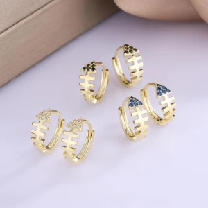 ER0293 new arrival women jewelry huggie earrings gold plated 14K paved CZ zirconia copper metal bone fish earrings