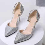 european ladies fashion elegant  double color glitter bling wedding pointed toe stiletto thin high heels shoes