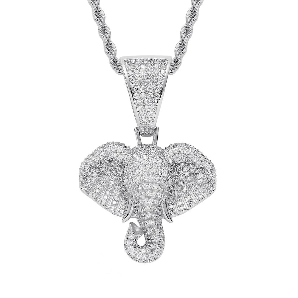 Fashion Luxury Hip Hop Stainless Steel Gold Plated Iced Out Elephant Pendant Necklace