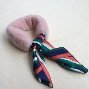 Fashion rex rabbit fur scarf lady warm with silk