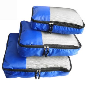 Fashion Square Blue Travel 3pcs Compression Packing Cubes Set For Outdoor Multipurpose
