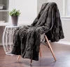 Flannel Rectangular Embossed With Fluffy Plush Couch Throw and Blanket