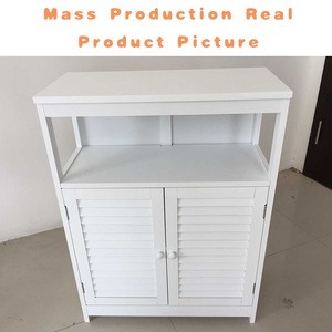 Floor Free Standing White Wood Bathroom Storage Cabinet With Adjustable Shelf