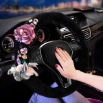 Flower Plush Winter Steering Wheel Cover Colorful Crystal Diamond Auto Fur Steering Wheel Covers Car Accessories Women Girls