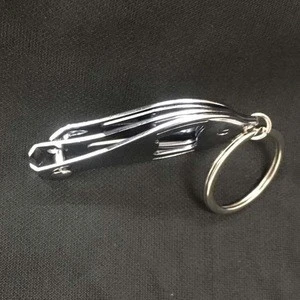 Foldable Hand Toe Nail Cutter Opener Keyring Good Quality Stainless Steel Metal Round Nail Clipper with Bottle Opener keyring