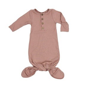 Four Buttons Newborn Sleep Bags Night Gowns Ribbed Baby Tie Knotted Gowns