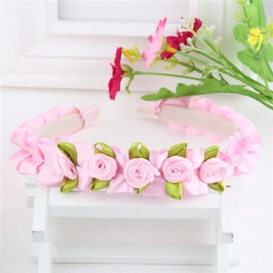 Free Shipping by DHL/FEDEX/SF Colorful Kids Ribbon Rose Flower Garland Hair Band
