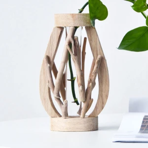 Glass Wooden Table Base Stand Transparent Vase Floral