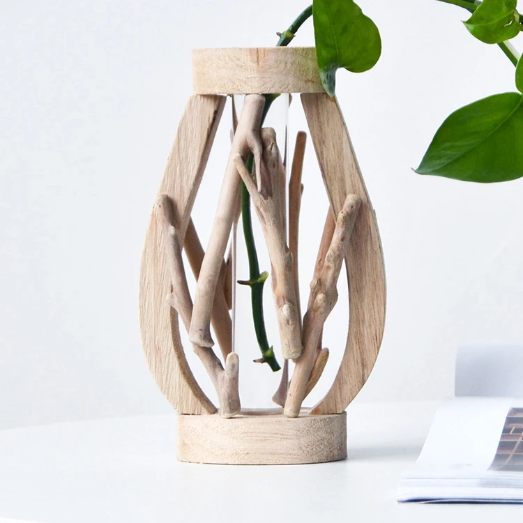 Glass Wooden Table Base Stand Transparent Vase Floral