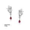 Grace Jewelry Flower Shape Freshwater Pearl Zircon Red Gemstone Ruby Unique Dainty Sterling Silver Vintage Earring for Women