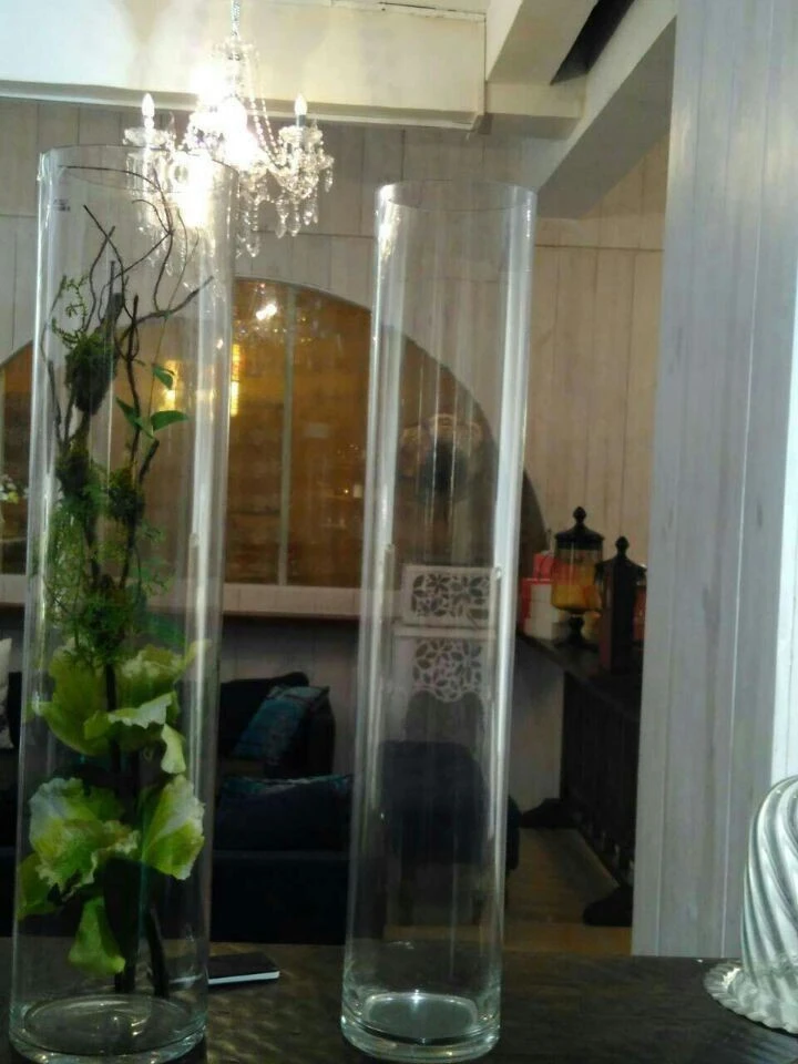 Guangzhou living decor clear tall cylinder glass vase for wedding centerpiece for home decoration