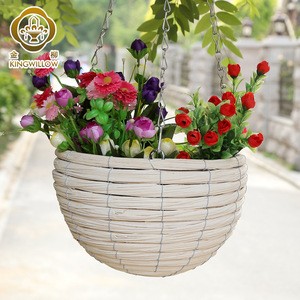 Handmade white hanging flower pots with plastic liners for garden to sale