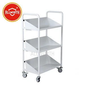 Heavy Duty Single Sided 3-Tiers V-Shaped Shelves Metal Library Book Trolley / Office Moving Bookcase