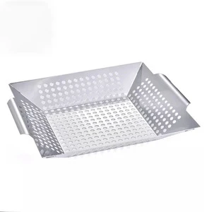 Heavy Duty Stainless Steel Veggie Grill Basket for Vegetables Meat Grill Pan For BBQ Accessories