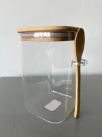 High Borosilicate Glass Multifunctionial 1000ml Squre Canister with Wooden Spoon/Kitchenware/Houseware/Storage Bottle/Glassware