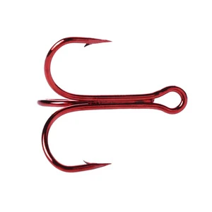 High Carbon Steel Three Anchor Hooks Treble Fishing Hook Big Size Red Color 20pcs/box
