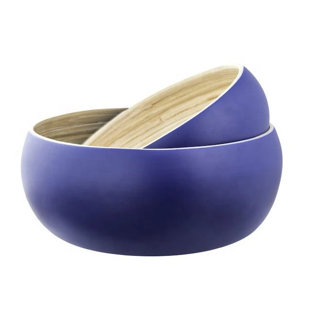 High quality best selling eco friendly Set of Spun Bamboo Salad Bowl with Serving Spoons, Aqua color from Viet Nam
