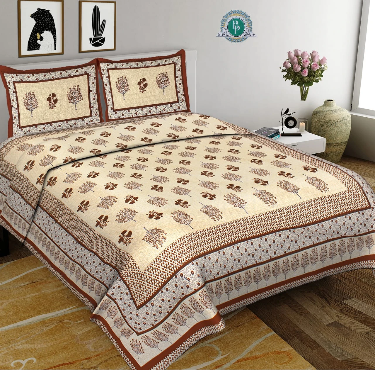 High Quality Famous Brand Printed 100% Cotton Bedsheets 3pcs Bedding Set Sanganeri Print Bed Sheet Cotton