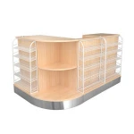High Quality Fashion MDF Supermarket Shelving Gondola Mini Mart Counters Grocery Equipment Wood Cashier Desk Checkout Counter