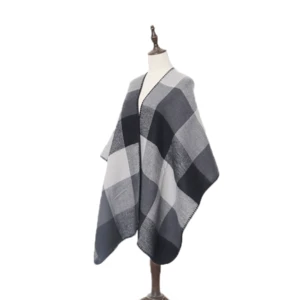 High quality ladies knitted Plaid  acrylic gray Blanket shawl