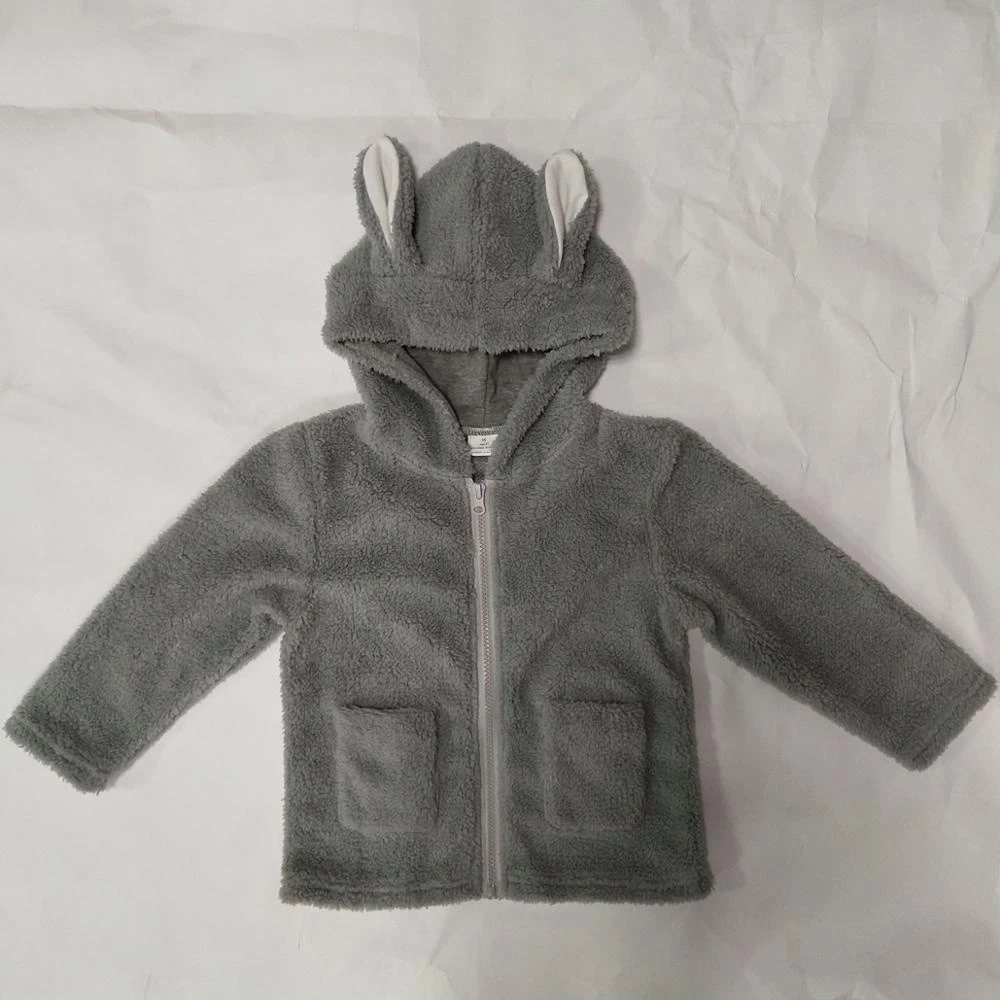 High quality pocket zipper hood super cute kids warm jacket with bunny hat