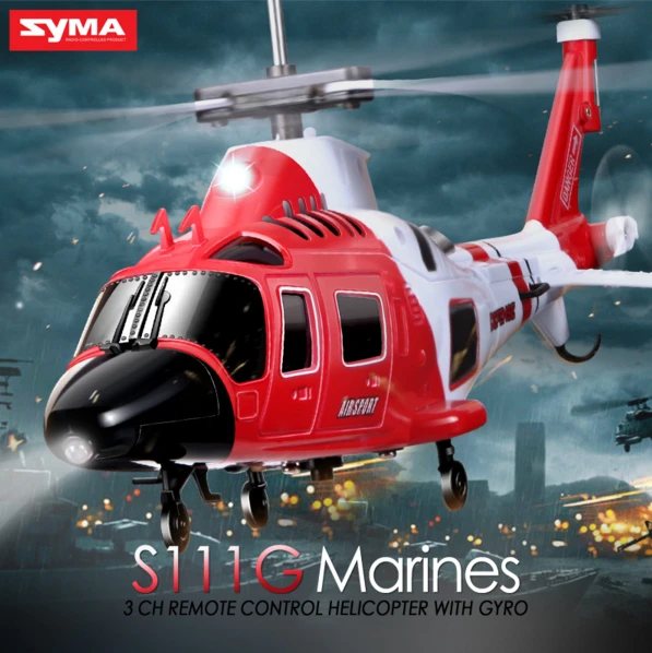 High Quality SYMA S111G Attack Marines RC Helicopter With Led Light 3CH Easy Control Aircraft Shatterproof Toys