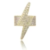 Hip Hop Trend Full Diamond Lightning Shaped Ring Brass Micro Insert Zircon Lightning Ring For Men Women