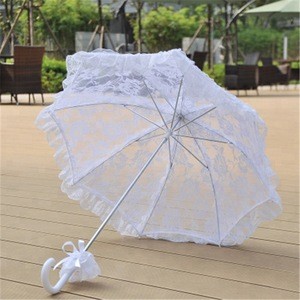 Hot Sale Fasinated Romantic Western Style Court Ladies Banquet  Handmade Cotton Lace Craft White Wedding  Umbrella