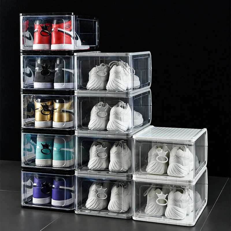 Hot Sell Basketball Reusable Plastic Clear Drop Front Acrylic Stackable Shoe Box Clear