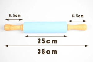 Hot selling 38cm Silicone rolling pin with wooden / plastic / stainless steel handle