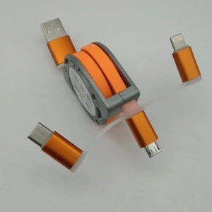Hot selling best quality 3 in 1 colorful retractable USB cables USB data cords