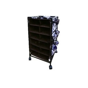 Indoor black polyester fabric 12-shelf shoe rolling cart organizer with Wheels