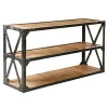 Industrial & vintage grey black Iron metal Console Table with wooden plank
