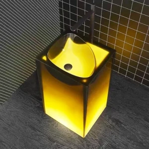 Italian floor standing column bathroom sink, wash basin, hotel color transparent crystal resin art basin