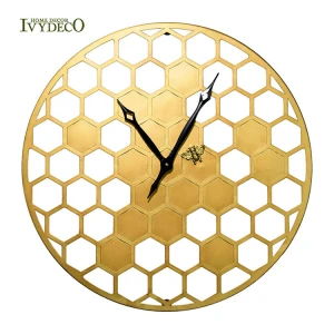 IVYDECO Modern Gold Honeycomb Wall Clock Home Decorative With 3D Bee decoration For Luxury Wall Clock