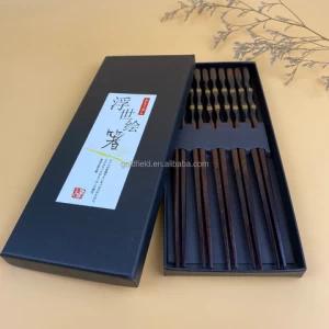 Japanese  Chinese  wooden  chopsticks  Burning wood chopsticks printed golden flowers Flatware Gift Set for 5 pairs