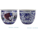 Jingdezhen Porcelain Blue and White Contending Colors Fish Lines and Patterns Dragon Design Ceramic Garden Planter Flower Pot