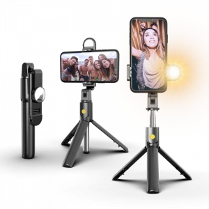 K10s Integrated Multi Function Rotatable Photo Selfie Selfi Stick with Light Mirror Tipod,Selfie-stick 360
