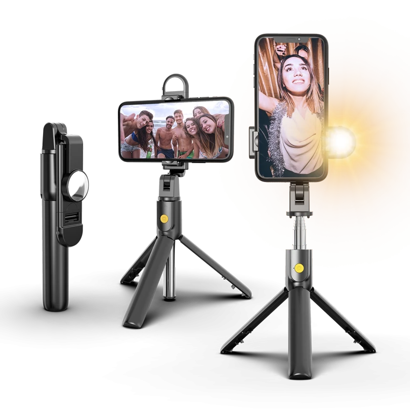 K10s Integrated Multi Function Rotatable Photo Selfie Selfi Stick with Light Mirror Tipod,Selfie-stick 360