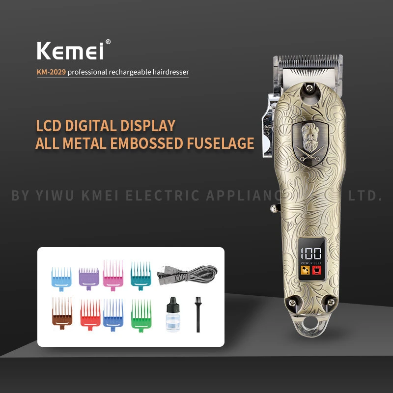 Kemei KM-2029 Rechargeable Cordless Cutting Trimmer Hair Clipper LCD Metal hair trimmer Cordless Professional Hair Clipper
